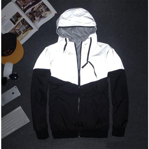 Plus Size waterproof Jacket Women And Men Fashion Zipper Splicing Reflective Coat Casual Trench Jackets hip hop Loose Coats
