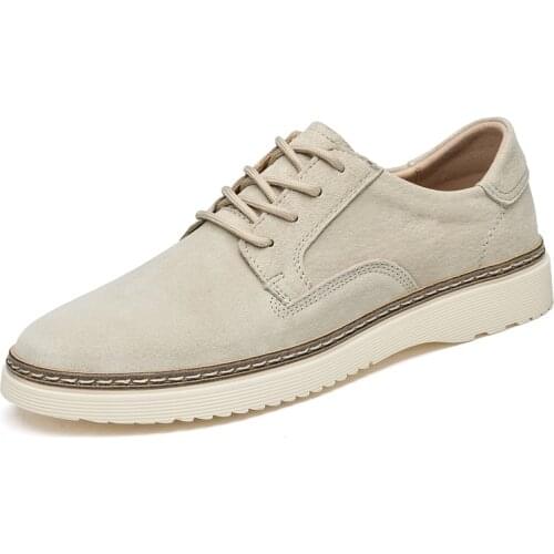 Genuine Leather Mens Shoes 2021 Suede Retro Trend Street Youth Casual Shoes Daily Lace-up Comfort Fashion Beige Male Footwear
