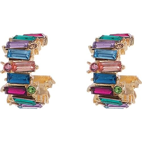 ZHINI New 2020 Korean Color Shiny Crystal Stud Earring Geometric Half Circle Simple Sweet Earrings for Girl Female Jewelry