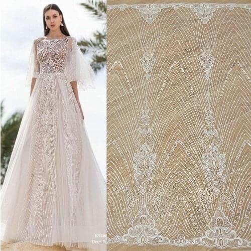 New European and American Stripes Sequined Lace Fabric Fabric High-end Wedding Dress DIY Production Materials