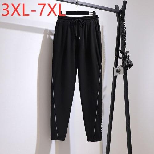 New ladies autumn winter plus size sports pants for women large loose cotton wide leg black belt trousers 3XL 4XL 5XL 6XL 7XL