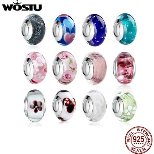 New Arrival Pink Luminous Murano Glass Beads Flower Silver Color Charm Fit Original Bracelet Pendant DIY Jewelry Making