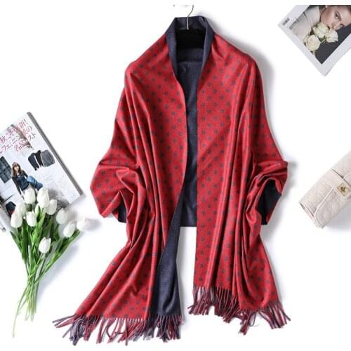 New Double-Sided Two-Color Cashmere Scarf Women Fashion Polka Dot Fringed Big Shawl Bristle Thickened Warm Scarf Foulard Femme