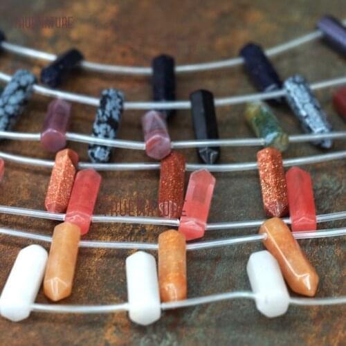 Wholesale Mix Snowflake Goldsand White Jades Stone Loose Beads Faceted Hexagonal Prisms Beads Strands In 31*8 mm BE8022