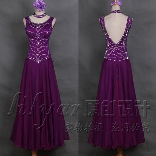 Ballroom Dance Competition Dresses Purple Rhinestone Dress Tango Dress Holographic Party Stage Costume Ballroom Dress BL1846