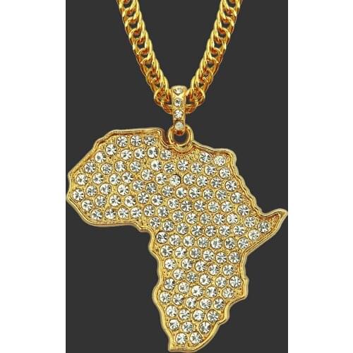 Popular Hip hop Mosaic Zircon Africa Map Pendant Trendy Chain Necklace Fashion Charm personality jewelry Accessories