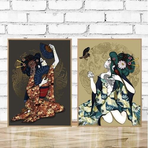 WTQ Japanese Retro Posters Anime Geisha Tell Me A Secre Canvas Painting Anime Posters Wall Decor Wall Art Picture Home Decor