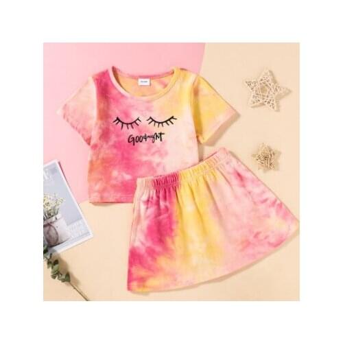 Girls Casual Two-piece Clothes Set Short Sleeve Round Collar T-shirt And Shorts Light Blue/ Yellow