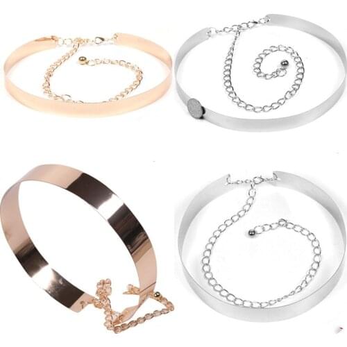 1pcs 100cm - 135cm Women Belts Waistbands Punk Metallic Gold Plate Wide Cummerbunds With Chains Full Metal Mirror Waist Belt