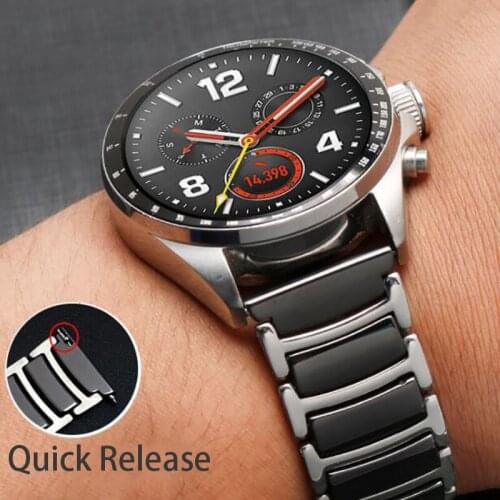 Watchband Ceramic strap between stainless steel 16 18 20 22mm watch band strap for Huawei Smart Watch GT2/ 2pro/Samsung watch