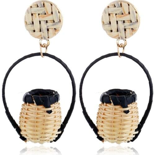 New style bohemian ethnic vintage rattan knitted basket drop dangle earrings fashion simple women personality earrings jewelry