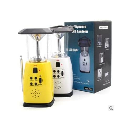 Solar Power Panel/Hand Cran Dynamo/USB/Battery Operated Outdoor Camping Lamp Handy LED Emergency Light 2-Brightness With Radio