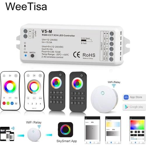 12V LED Controller RGBCCT DC 24V PWM 5CH RF Wireless Remote Smart Wifi Controller for 12V 24V RGBWW RGBCCT LED Strip Light Lamp