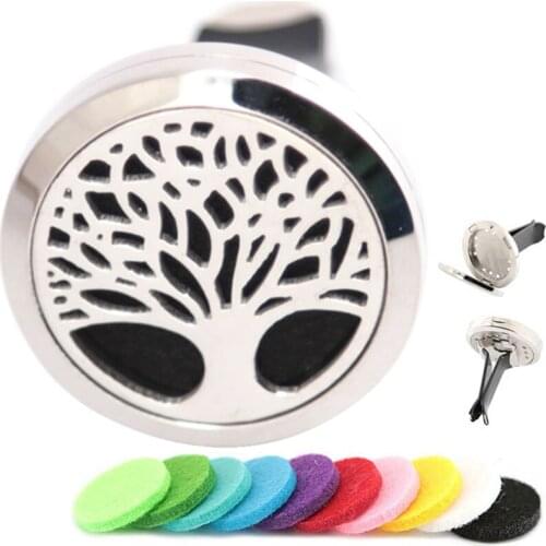 AMYA Jewelry Family Trees 30mm Diffuser 316 Stainless Steel Car Aroma Locket Essential Oil Car Diffuser Lockets Free Pads
