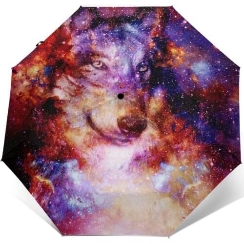 Wind Resistant Folding Automatic Umbrella Women Auto Magical Space Wolf Windproof Umbrellas Rain For Men Parasol