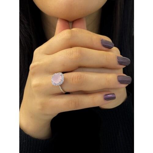 Top Quality Baguette Pink Quartz Diamond Model 925 Silver Ring