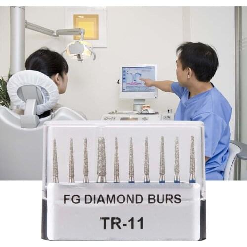 10pcs FG 1.6mm High Speed Dental Natural Diamond Burs Good Resistance Dentist Tool Stainless Steel Handle High Strength No Rust