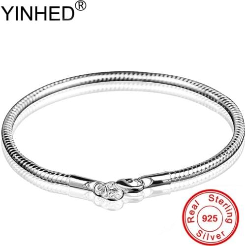 YINHED 100% Real 925 Sterling Silver Snake Chain Bracelet for Women and Men Length 20CM Width 3MM Bracelet Stamp S925 ZB020
