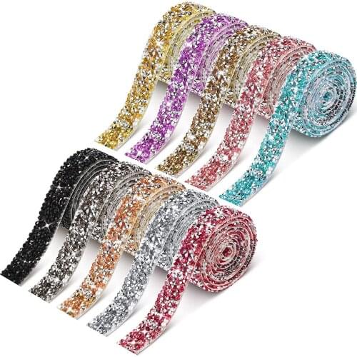 Iron On Crystal Rhinestone Trim Hotfix Tape Fancy Color Gemstone Bridal Dress Belt Diamond Banding Diy Cake Decorative Accessory