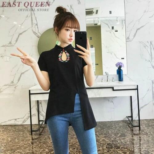 Ladies Chinese Tops 2019 Summer T Shirt Women New Tops And Blouses Asymmetric Short Sleeve Chinese Style Clothing Women TA1773