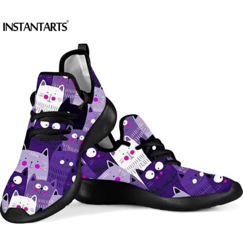 INSTANTARTS Cute /Kitty Cat Printed Women Casual Sneakers Shoes Breathable Mesh Shoes Summer Purple Female Loafers Zapatos Mujer