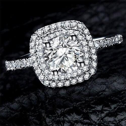 Real Solid 925 Sterling Silver Wedding Rings for Women Luxury Cushion cut 4ct Simulated Diamond Engagement Ring finger Jewelry