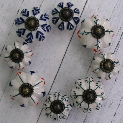 1PC Ceramic European Rural Drawer Cupboard Wardrobe Door knob Pull Single hole Pumpkin Handle Childrens Furniture Knobs