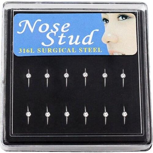 18pcs/box Punk Crystal Nose Hoop Nose Piercing Ring Jewelry Women Girls Nose Bone Stud Body Piercing Labret Jewelry Retainers