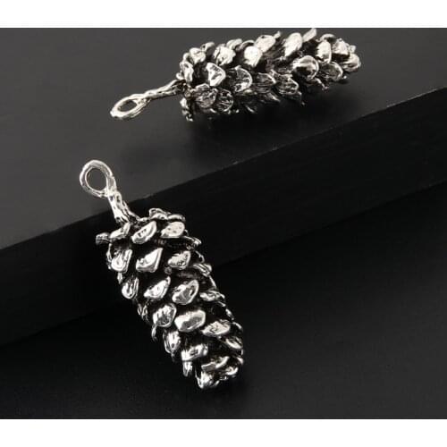 5pcs Silver Color 15x40mm Big 3D Pine Cone Charms Squirrel Pinecone Pendant Fit DIY Jewelry Making Handcrafted Accessories