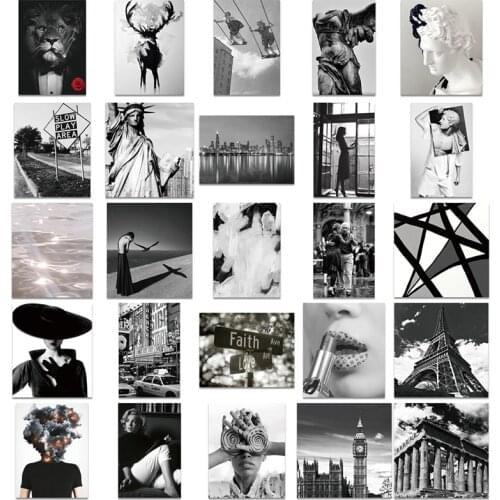 50Pcs Black and White Depressed Style Popular Declining City Graffiti Stickers For Diy Suitcase Notebook Mobile Phone Decoration