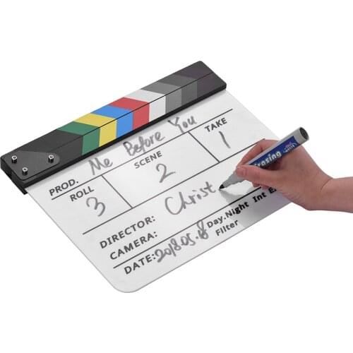 Andoer Acrylic Clapboard Dry Erase for TV Film Movie Director Cut Action Scene Clapper Board Slate With Marker Pen Eraser