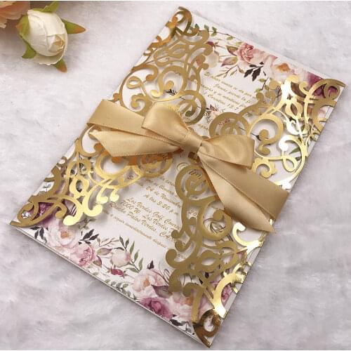 Free Shipping 50X Silver/Rose Gold /Champagne Glitter Dark Blue/Black navy Hollow Flower laser cut wedding invitation invite