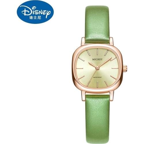 Disney Official Micky Mouse Women Japan Quartz Fashion Casual Wristwatch Green Square Dial Lady Youth Elegant Dress Gift Clock