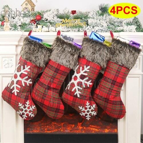 Dophee 4pcs Christmas Sock Kids Candy Bag Gift Socks Xmas Tree Ornament Christmas Stocking Decoration for Home