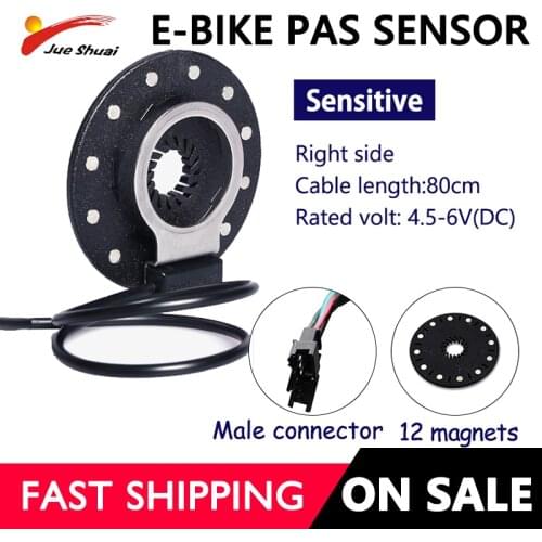 Electric Bike Pedal Sensor Assist 12 Magnet E bike Double Hall Right Side PAS System Male Connector DIY eBike Kit Cycling Parts