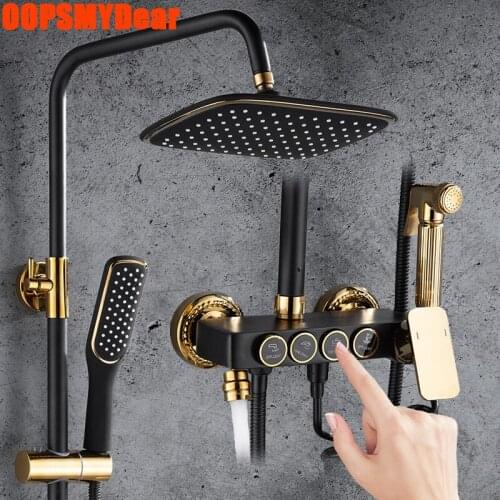 Hot Cold Shower System Bathroom Wall Mount Square Head Shower Set Bathtub Round Rod Mixer Bath Faucet Modern Luxury Torneira Tap