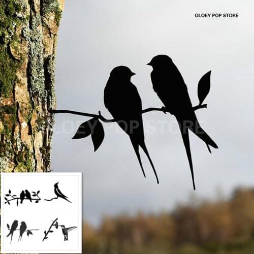 Art Metal Bird Barn Swallows Love Birds Tree Garden Decor Steel Silver Animal Outdoor Tuin Ornament Yard Accessories New Gift