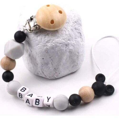 Handmade Personalized Name Silicone Baby Pacifier Clip Mouse Beads Pacifier Chain Holder Baby Safe Teether