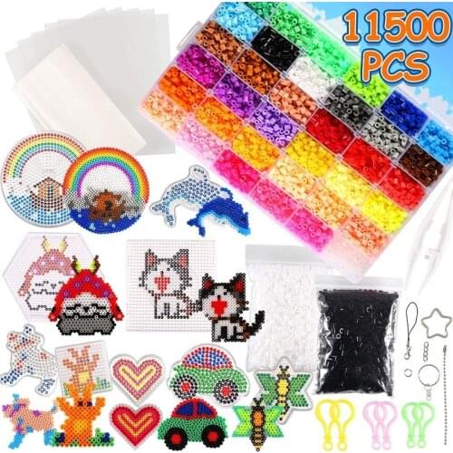 Fuse Beads Kit 11500pcs Beads 36 Colors 5mm Hama Beads Set Including 9 Pegboards Tweezers Chain Accessories Craft Kits Gifts