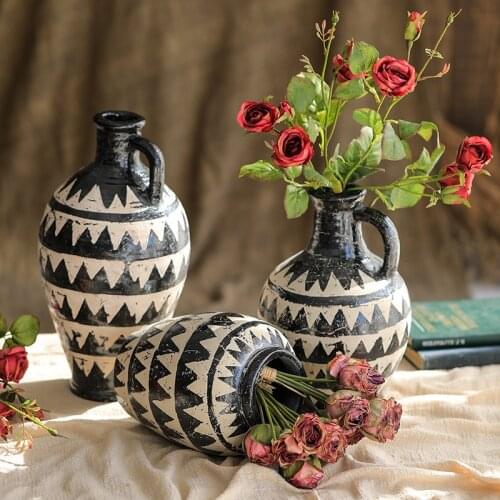 Ceramic African Vase Table Vintage Flower Arrangement Container Plant Living Room Decoration Decoracao Casa Home Decor EF50FP