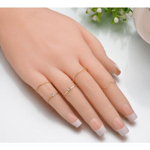 Fashion Geometric 5PCS/Set Ring Set Jewelry Joint Ring Female Tail Crystal Rhinestone Rings For Women Wedding Gift