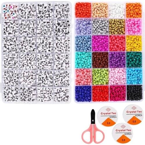 Jewelry Making Kit Beads for Bracelets - Bead Craft Kit Set Glass Pony Seed Letter Alphabet DIY Art and Craft (3MM)