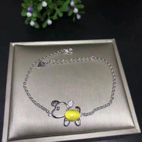 Natural green prehnite Fashion Lovely dog Bracelet Natural yellow prehnite Bracelet S925 silver women girl party gift Jewelery