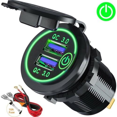 New dual 5-12V car charger socket QC 3.0 dual USB port volt display phone fast charging