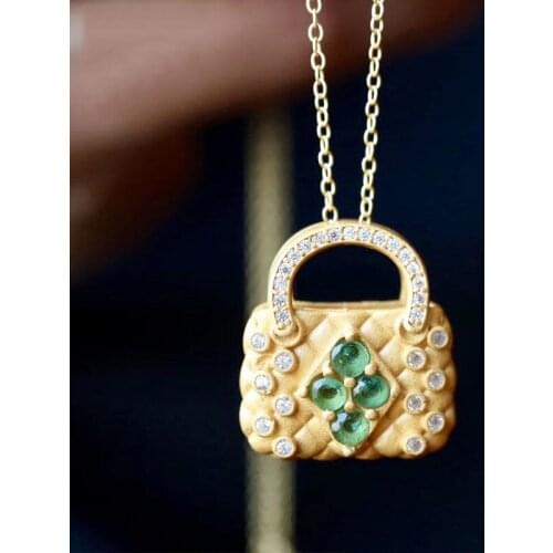 New silver inlaid Cubic Zirconia Pendant Necklace Chinese style gilded fairy messenger bag modeling charm brand jewelry