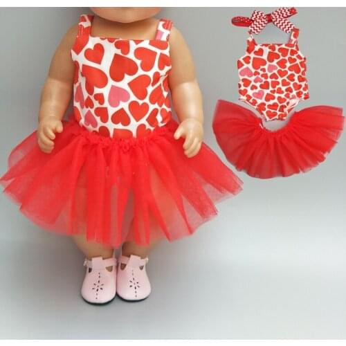 Baby New Born Doll Clothes for 43cm Baby Dolls Red Heart Tutu Dress for 18" Girl Doll Bikini Tulle Dress Toys Wear