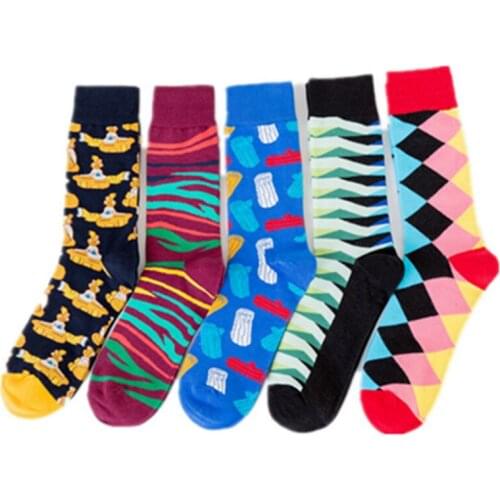 Peonfly Cotton Combed Mens Harajuku Colorful Happy Funny Submarine Long Warm Dress Socks for Male Wedding Christmas Gift
