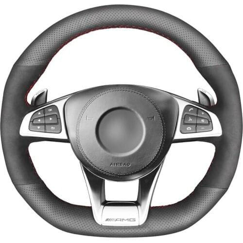Hand-stitched Black Genuine Leather Car Steering Wheel Cover for Mercedes-Benz A 45 AMG 2016-2018 C 43 63 AMG CLA 45 2015