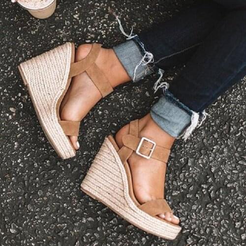Akexiya Women Shoes Platform Sandals Women Peep Toe High Wedges Heel Ankle Buckles Sandalia Espadrilles Female Sandals Shoes 43