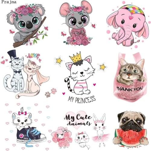 Prajna Cute Iron On Transfers For Clothes Stripes Cartoon Animals Patch Thermal Heat Transfer Vinyl Stickers Kids Applique Decal